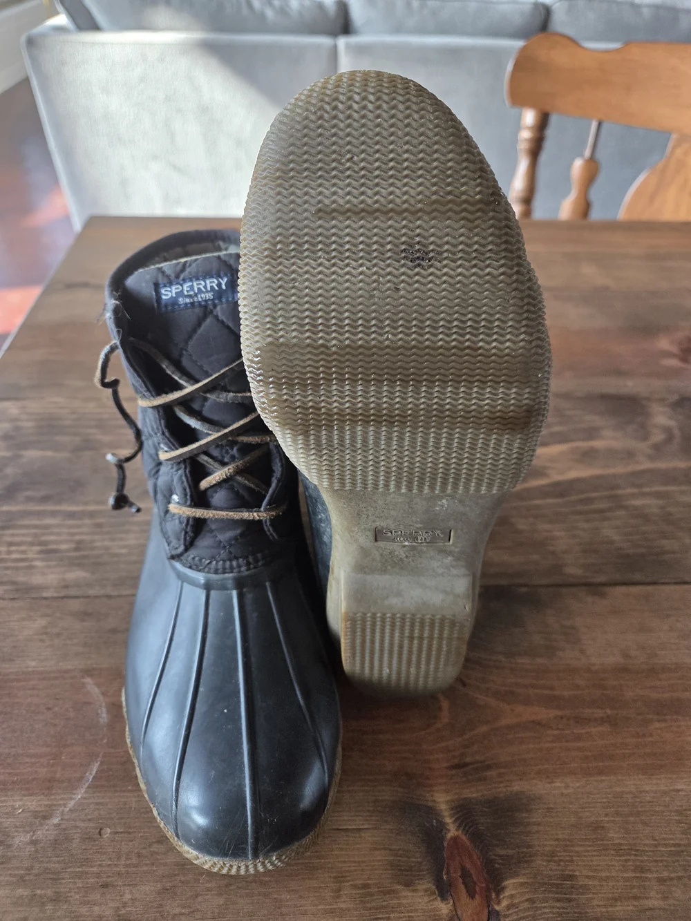 Sperry Quilted Duck Boots in Dark Brown/black